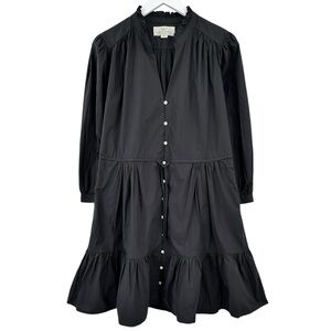 NWT Trovata Yulia Dress - Black Ruffle Collar Lightweight Button Up Mini Dress
